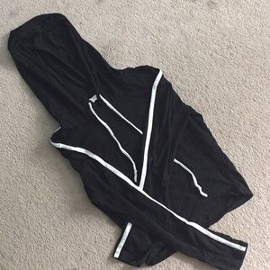 Black hoodie with white stripes